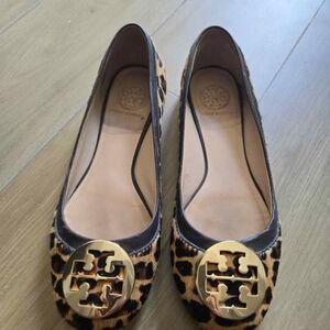 Tory Burch Animal Print Flats with Gold Accent